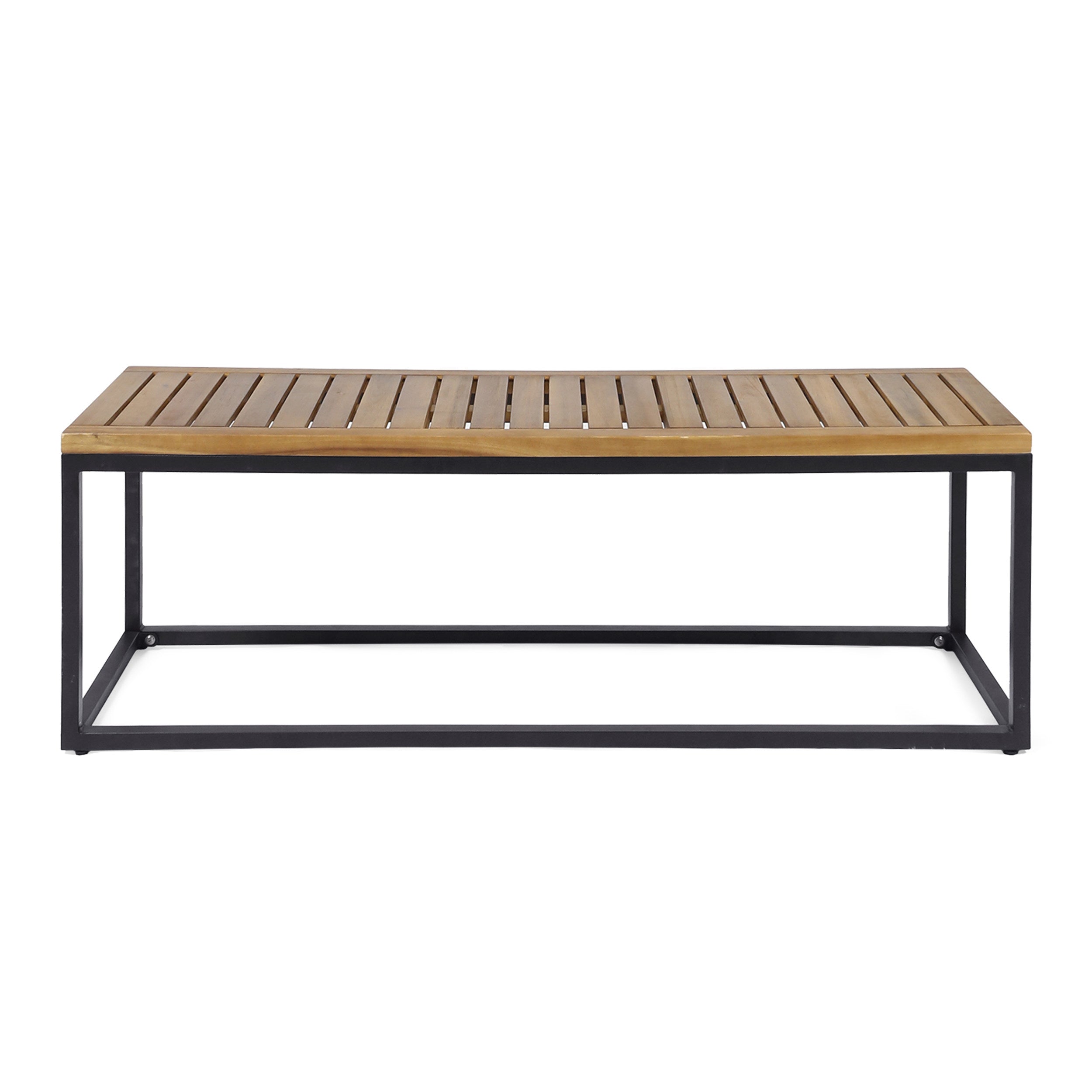 Drew Outdoor Industrial Acacia Wood and Iron Bench