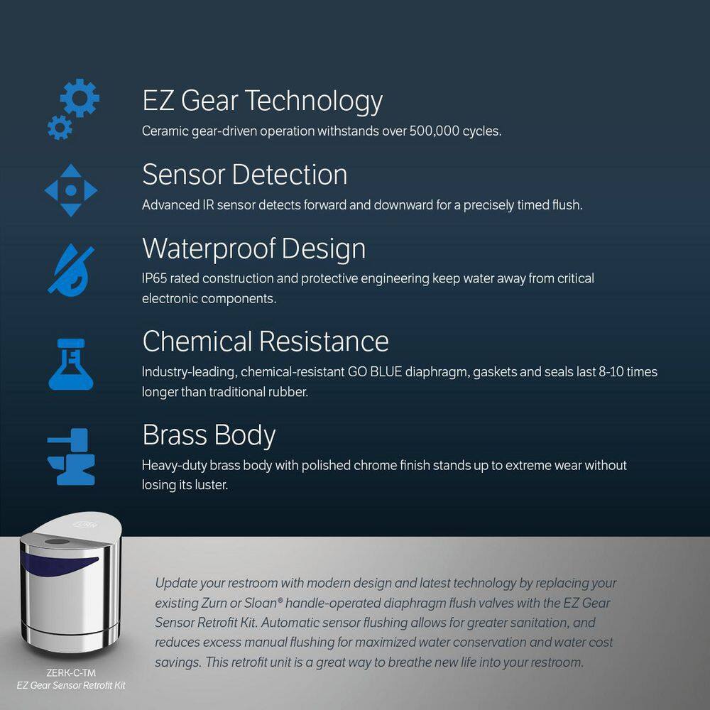 Zurn AquaSense ZERK-TM Series 1.6 GPF Sensor Retrofit Kit for Water Closet Flush Valves ZERK-C-WS1-TM