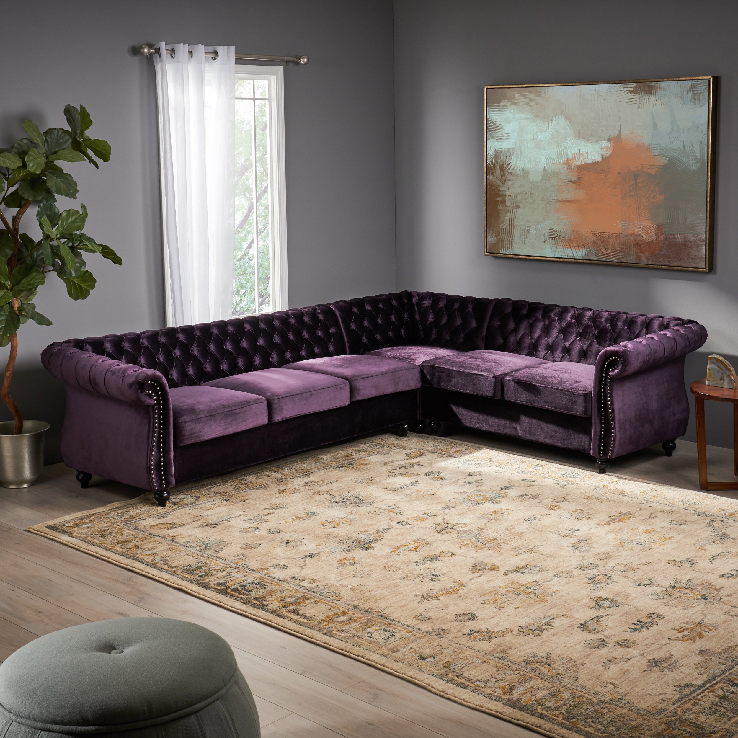 Caroline 6 Seater Tufted Velvet Chesterfield Sectional