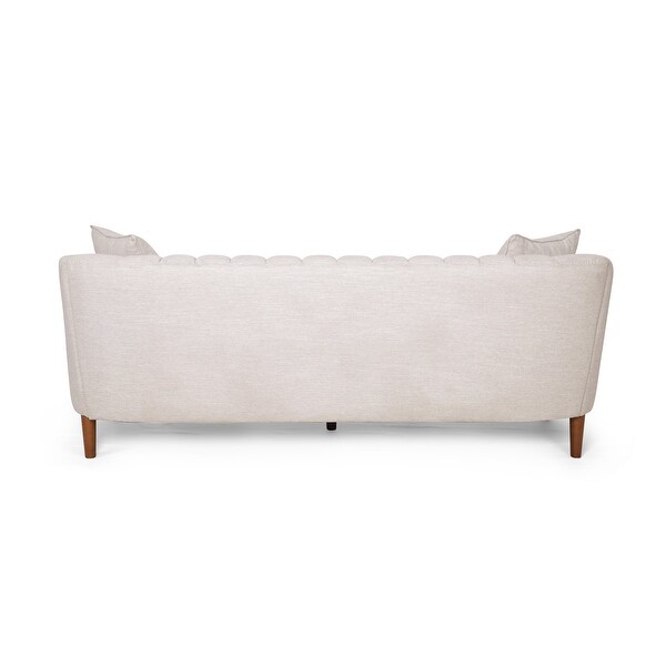 3 Seater Tufted Fabric Sofa， Beige， Dark Brown