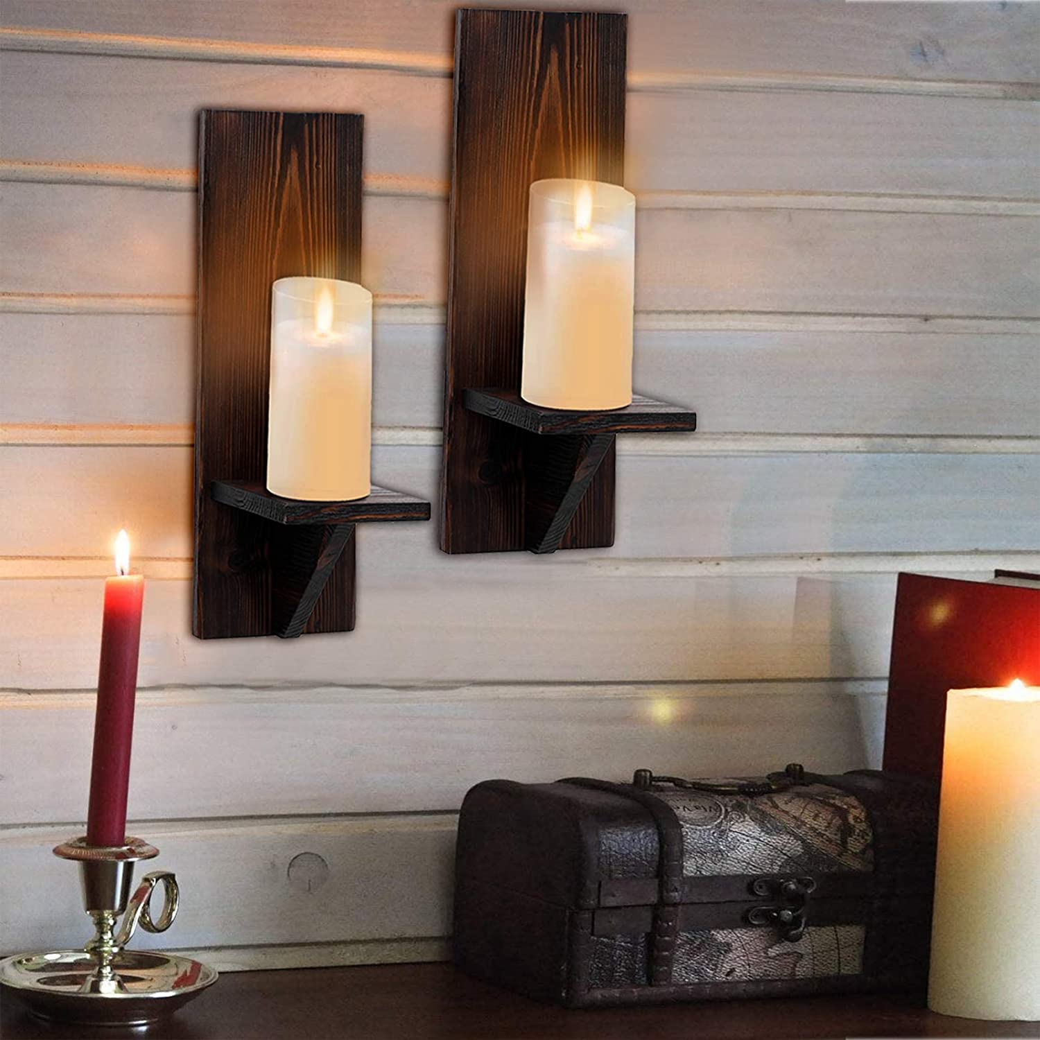 WELLAND Wall Mount Rustic Candle Holders Wall Planter Holder Hanging Wall Sconces Farmhouse Wall Decor Floating Shelves Set of 2