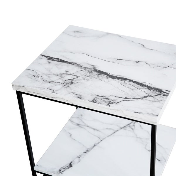 Roomfitters 2 Tier White Faux Marble Print End Table