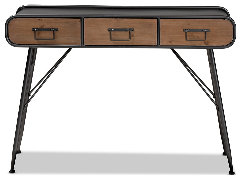 Modern Industrial Black Oak Brown Finished Wood 3 Drawer Enter way Console Table   Industrial   Console Tables   by Imtinanz  LLC  Houzz