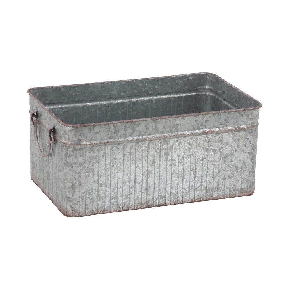 Farmhouse Metal Rectangular Planters with Handle (Set of 3)