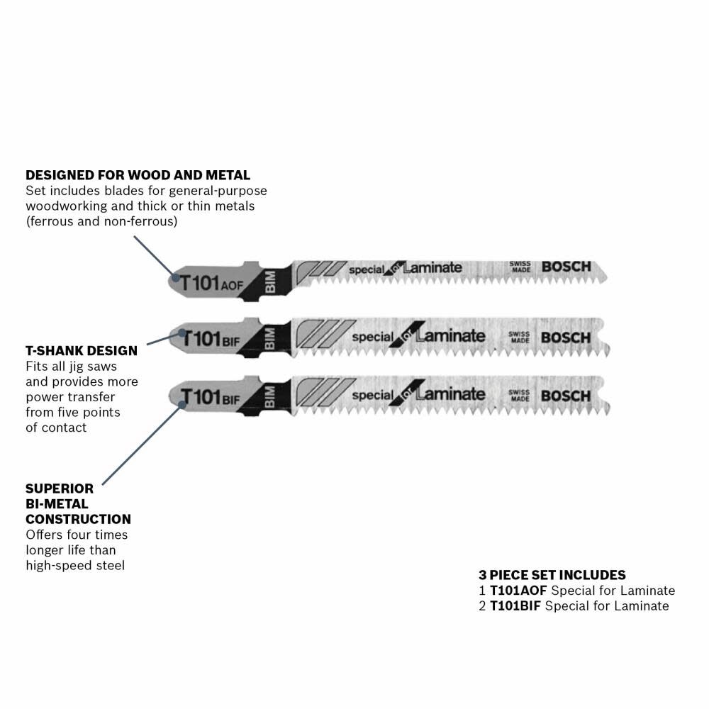 Bosch 3 pc. Hardwood/Laminate Flooring T-Shank Jig Saw Blade Set T503 from Bosch