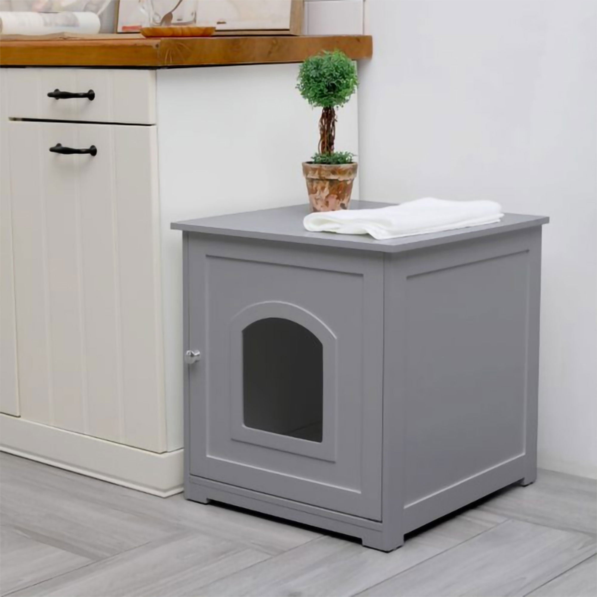 zoovilla Kitty Litter Loo Indoor Hidden Litter Box Enclosure Furniture， Gray