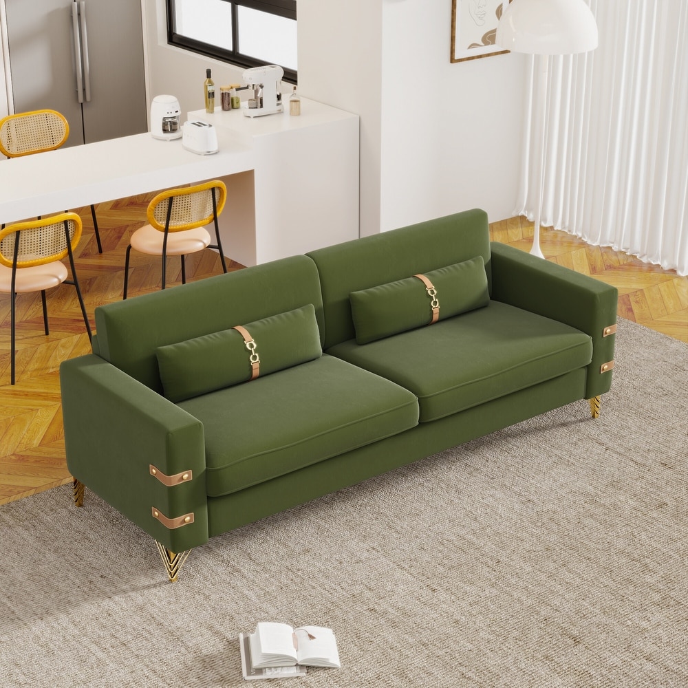 Modern Designs Velvet Upholstered Living Room Sofa  2 Seat Sofa Couch With Golden Metal Legs with Avocado green Sofa