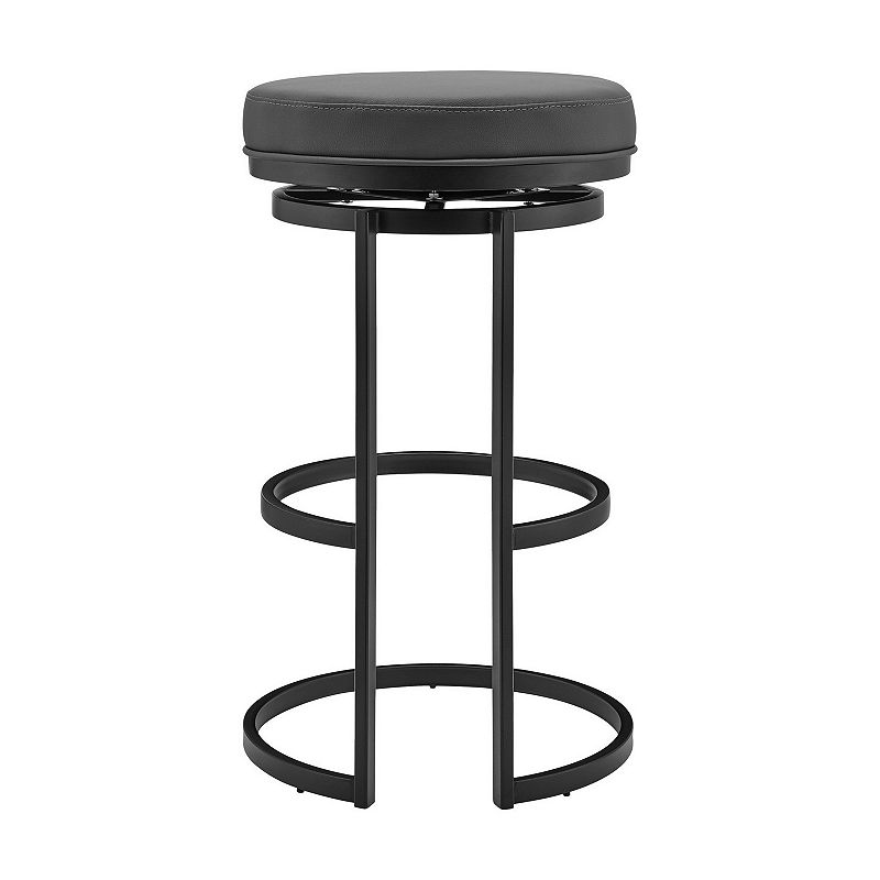 Vander 26 Gray Faux Leather and Black Metal Swivel Bar Stool