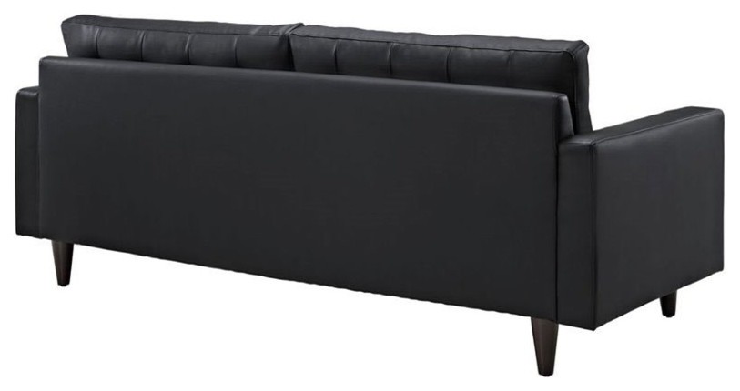 Maklaine Leather Tufted Sofa in Black   Midcentury   Sofas   by Homesquare  Houzz