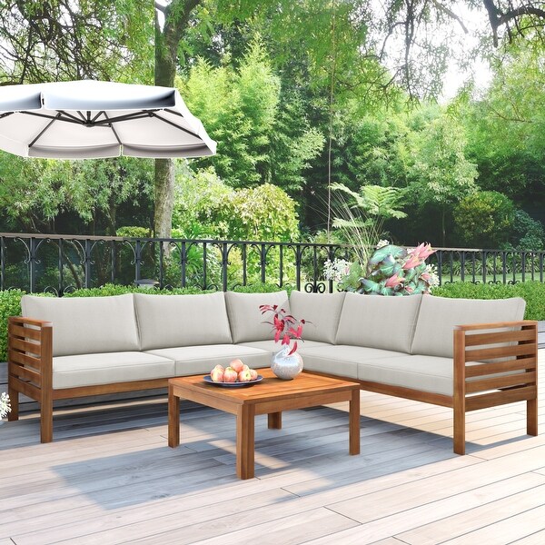 Wood Structure Outdoor Sectional Sofa Set with Two-person Sofa Plus Corner Sofa and Coffee Table， Water-resistant and UV Protected - Overstock - 37254210