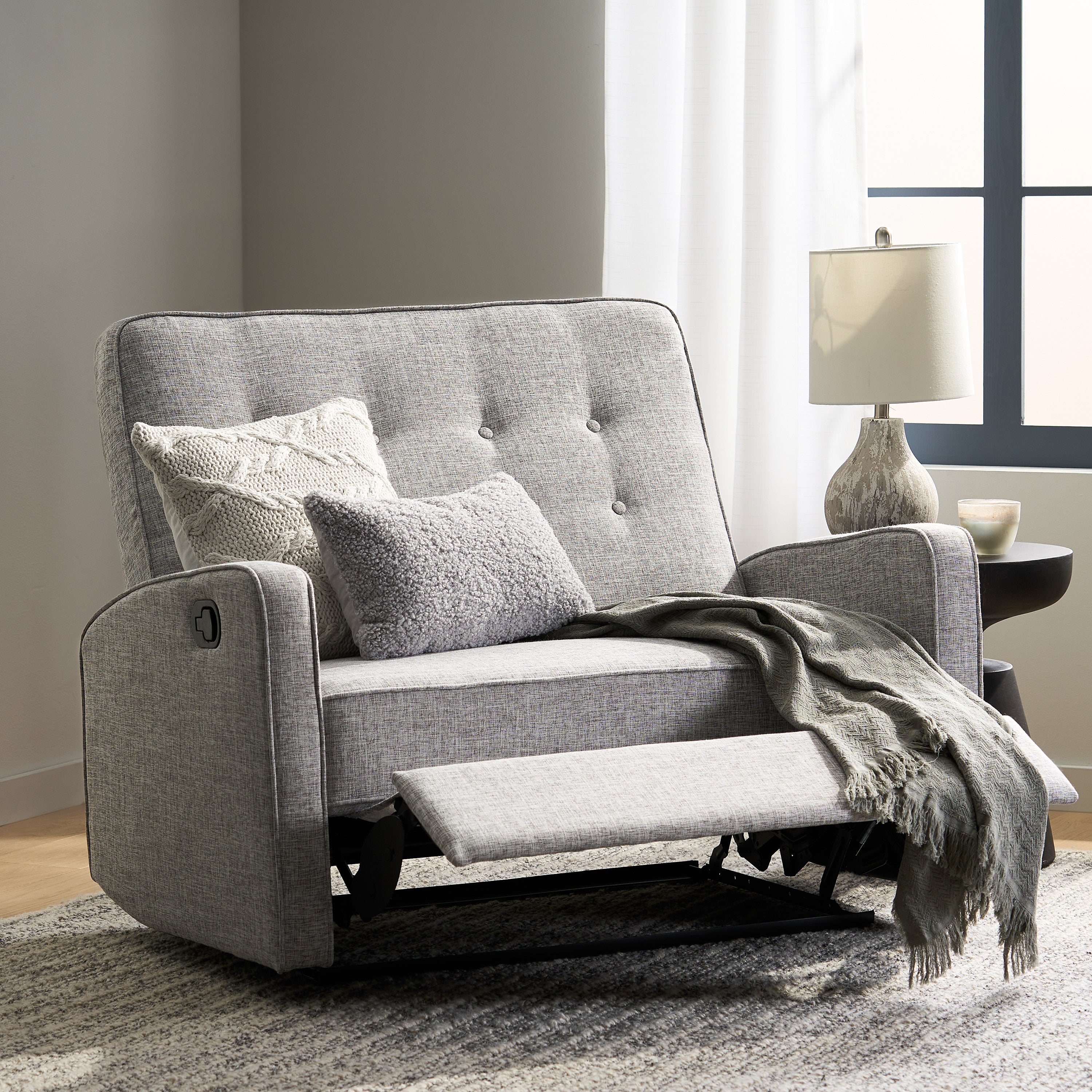 Callade Buttoned Fabric Reclining Loveseat