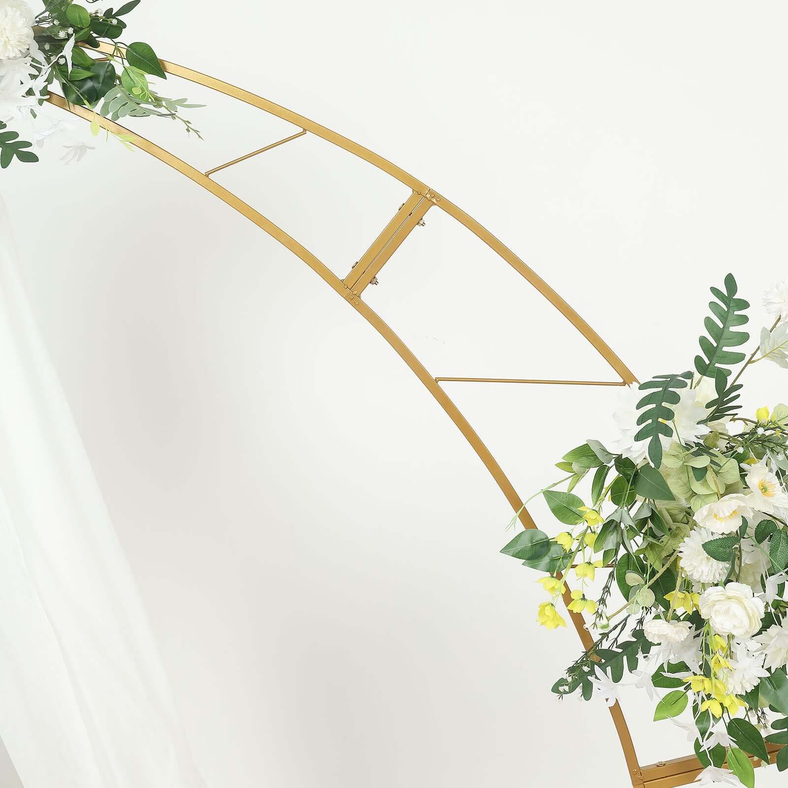 Gold Metal Half Crescent Moon Wedding Arch Flower Stand, Curved Arbor Balloon Frame 6.5ft