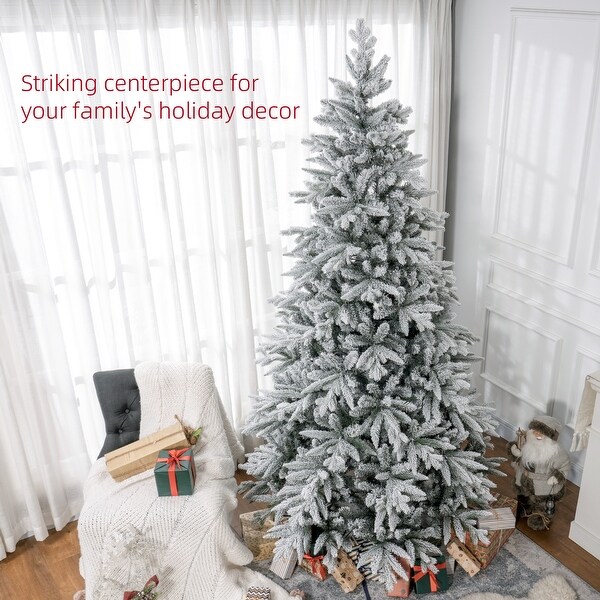 HOMCOM 6ft Snow Flocked Artificial Christmas Tree with 994 Tips，Foldable Metal Stand，Easy Assembly，Hinged Xmas Tree for Home