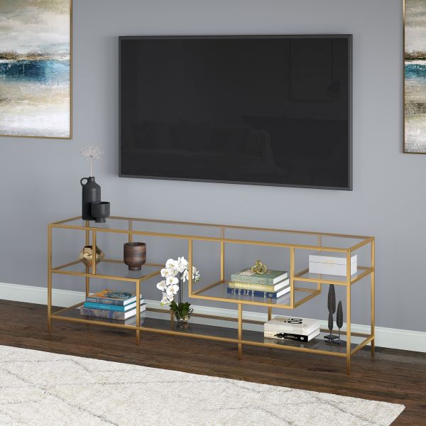 Deveraux Rectangular TV Stand with Glass Shelves for TV's up to 75