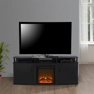 Ameriwood Home Windsor 63.1 in. Freestanding Electric Fireplace TV Stand in Black Fits TVs up to 70 in. HD04650