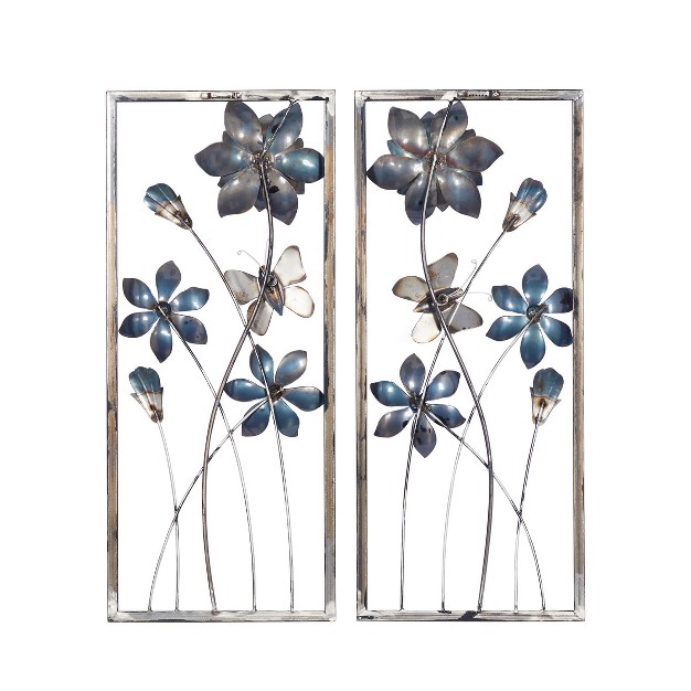 Traditional Metal Floral Wall Decor With Black Frame Set Of 2 Black Olivia amp May