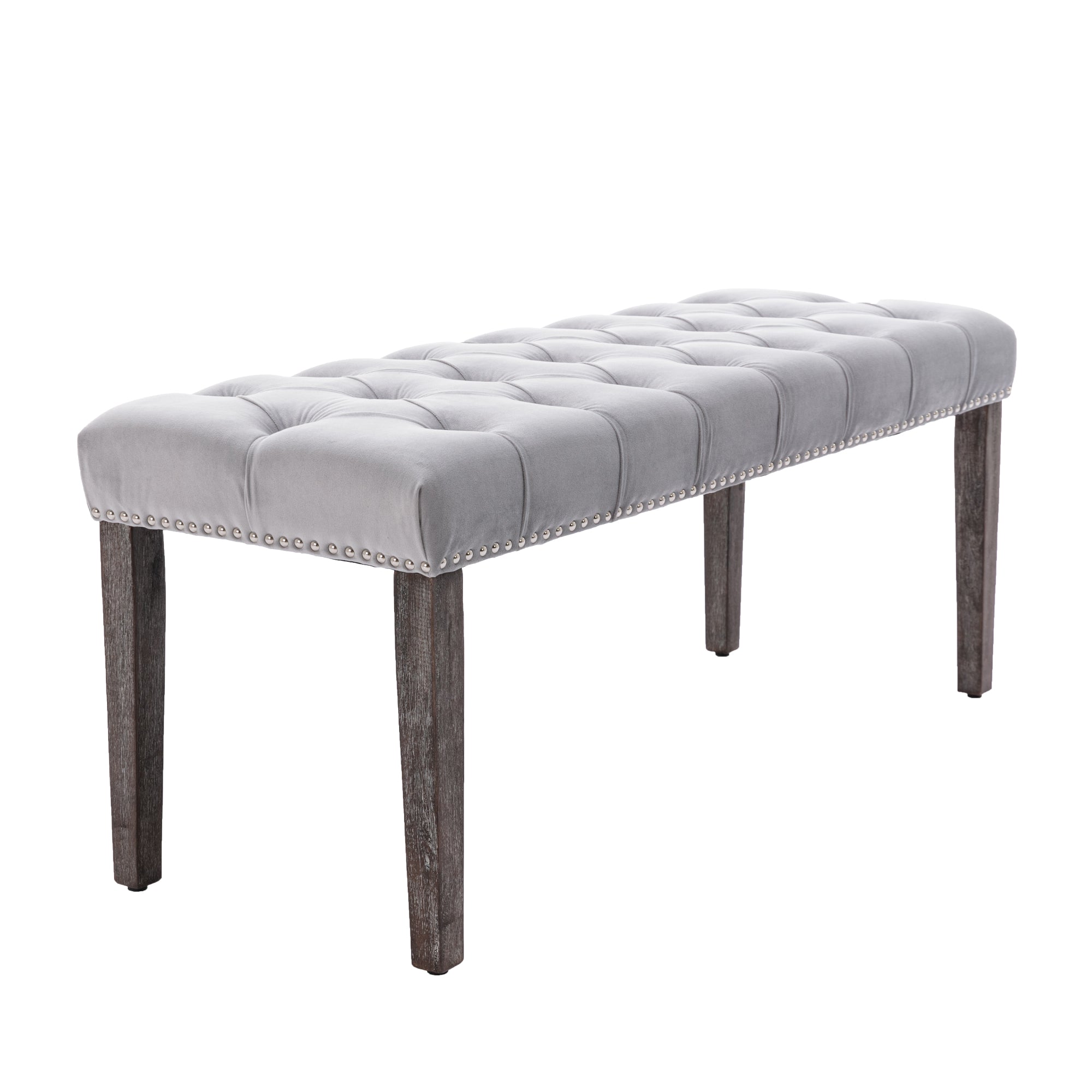 Heng Ming Upholstered Tufted Bench Ottoman , Velvet Dining Bench Bedroom Bench Footrest Stool Accent Bench for Entryway Dining Room Living Room, Light gray