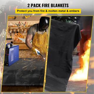 VEVOR 2 Pack Fire Welding Blankets 8 ft. x 10 ft. Flame Retardant Blanket 1022F with 12 Brass Grommets Black HTHSJBDD8X1026ZRCV0