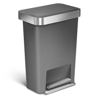 simplehuman 45-Liter Grey Plastic Rectangular Liner Rim Step-On Trash Can CW1386