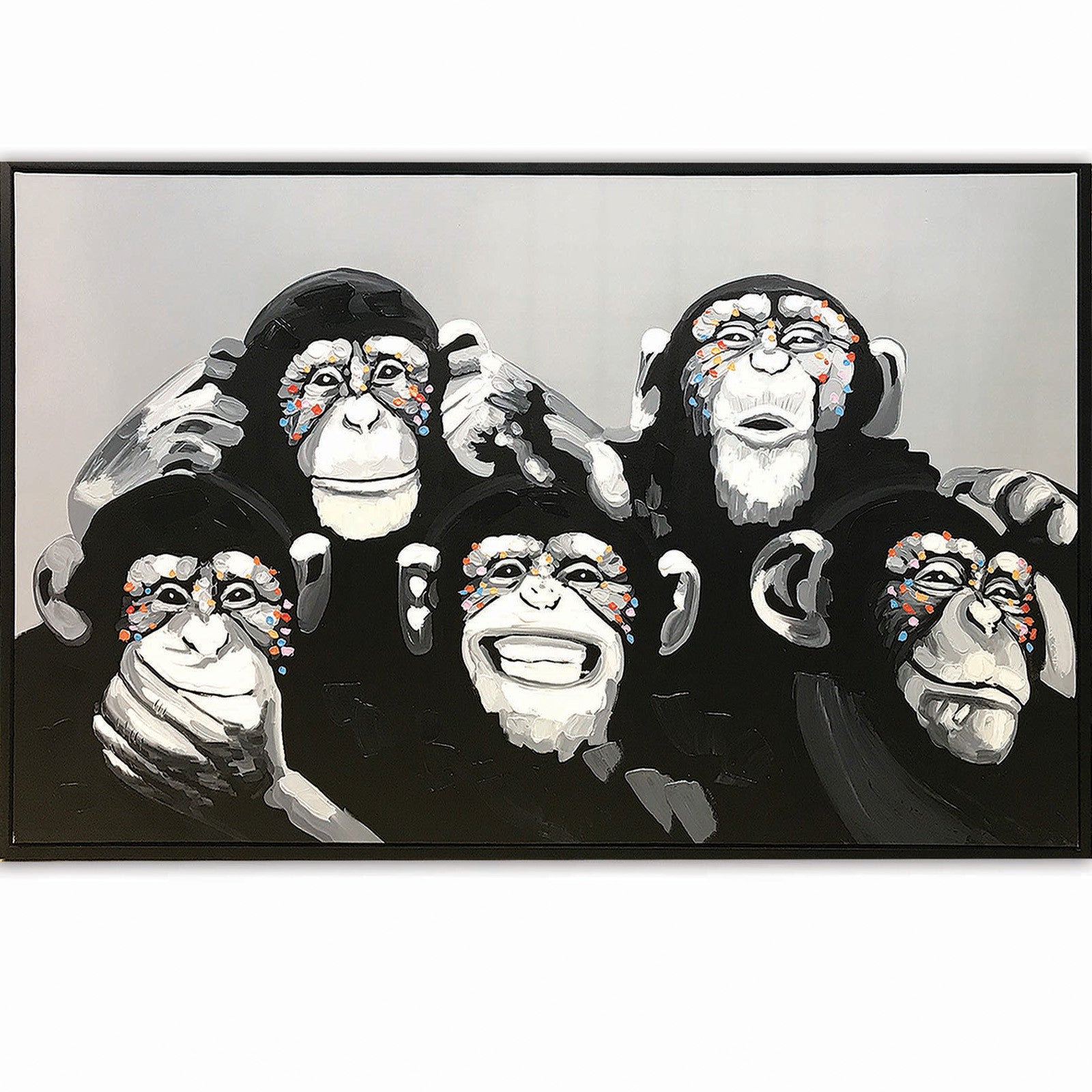 Chimpanzee Gang Hand Painted Art Painting With Frame 180X90Cm Pnb892 Soap0068