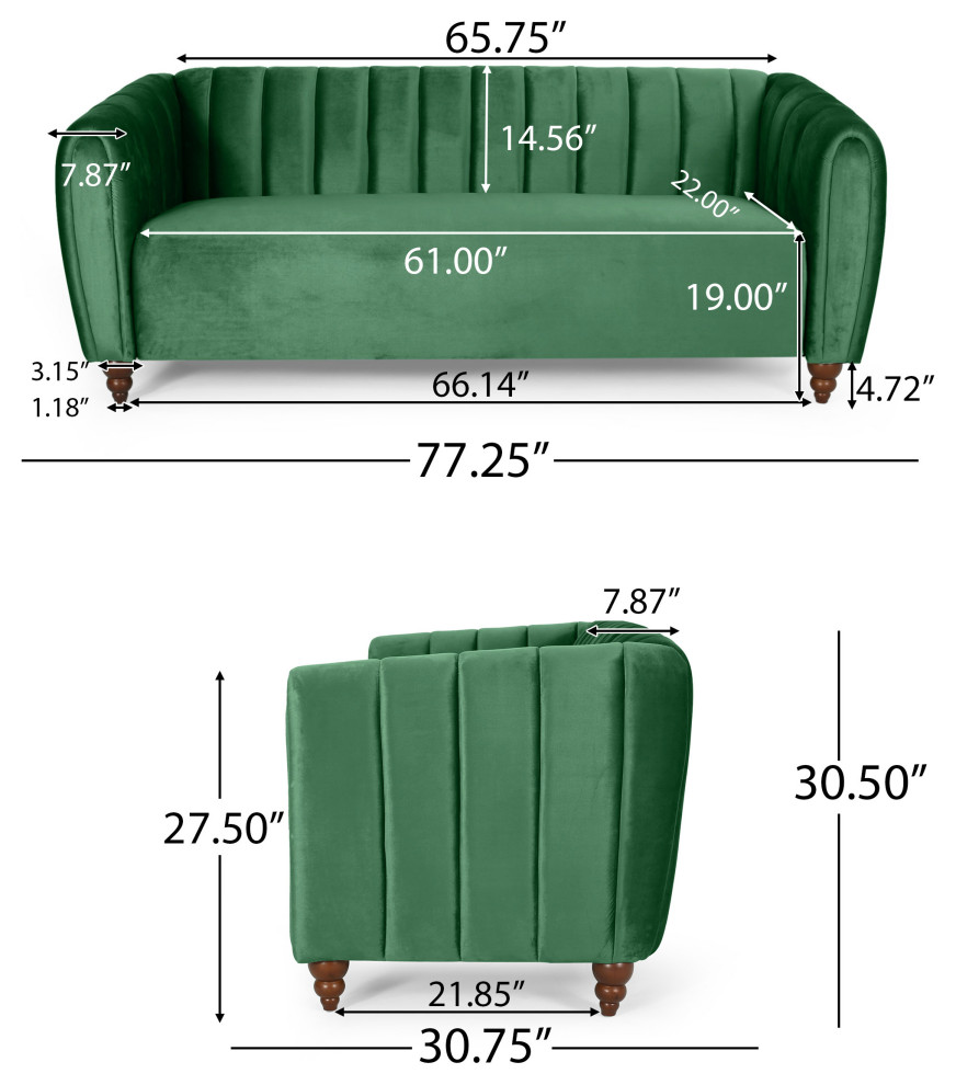 Worden Modern Glam Velvet Channel Stitch 3 Seater Sofa   Traditional   Sofas   by GDFStudio  Houzz