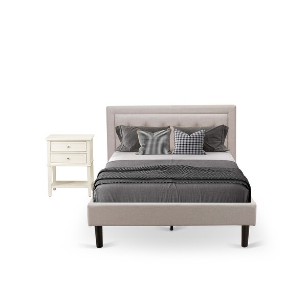 Fannin Bedroom Set - Platform King Size Bed and a Small Nightstand - Mist Beige Linen Fabric ( End Table Pieces Option ) - - 33887622