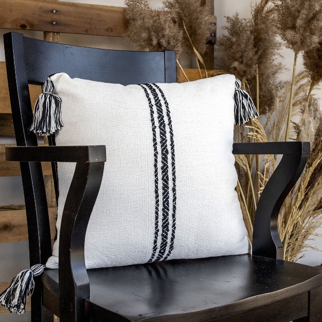 18x18 Inch Hand Woven Pillow Black Cotton With Polyester Fill Foreside Home amp Garden