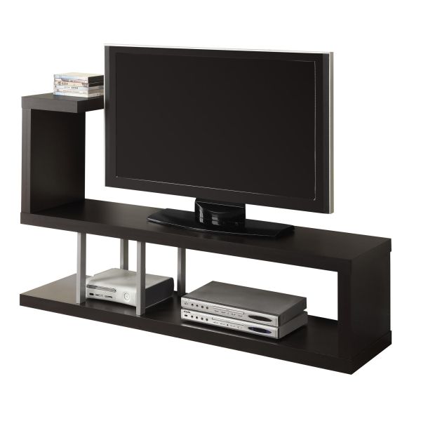 Tv Stand， 60 Inch， Console， Media Entertainment Center， Storage Shelves， Living Room， Bedroom， Brown Laminate， Contemporary， Modern