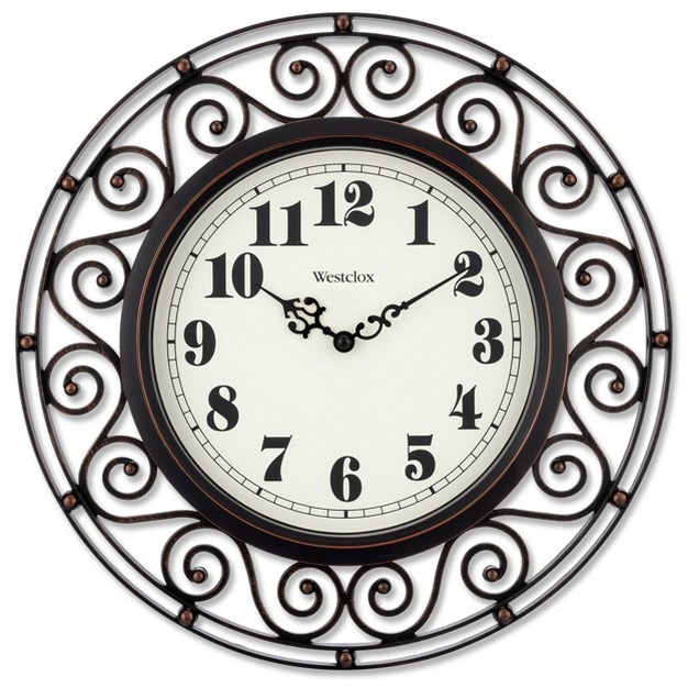 Wrought Iron Style Round Wall Clock Black bronze westclox