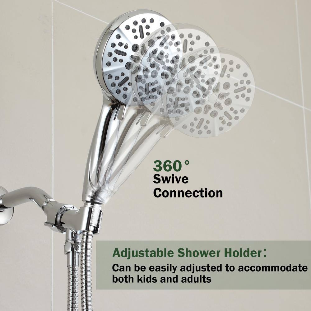 Boyel Living 5-Spray Patterns 5 in. High Pressure Wall Mount Handheld Shower Head with 2.5 GPM and 59 in. Long Hose TWHSB015-5CH