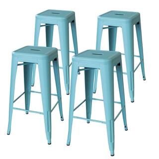 AmeriHome Teal Acacia Wood Top Bar Height Pub Set with Teal Bar Stools (Set of 5) AWBTTL4