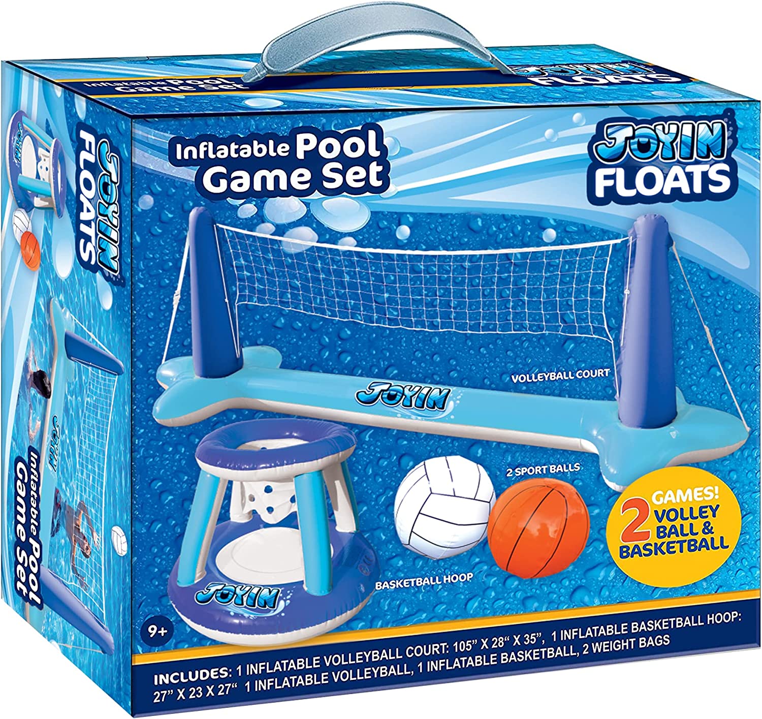 Clearance - Inflatable Volleyball Net & Basketball Hoops Pool Float Set, Blue