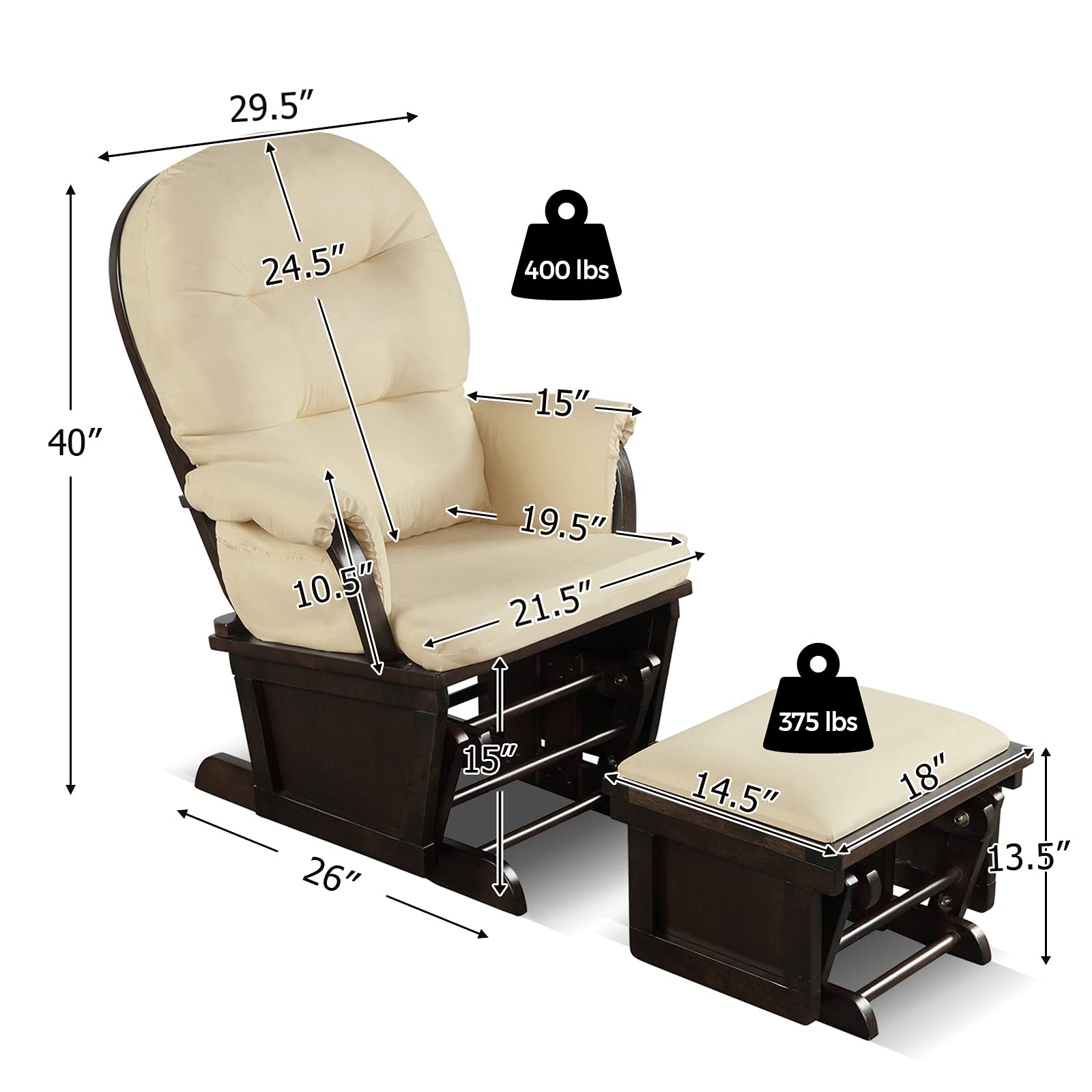 Costzon Glider and Ottoman Set, Wood Glider Rocker for Nursery