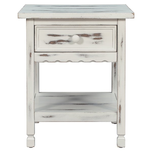 Classical BlackandWhite End Table with Open Styled Shelf