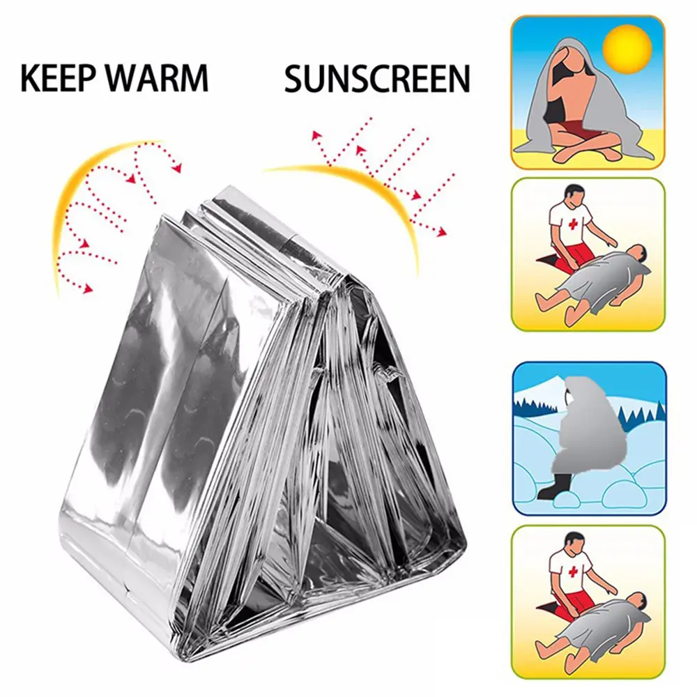 Biumart Emergency Survival Blanket Gold Silver First Aid Mylar Thermal Blankets For Outdoor Camping Hiking Rescue Keep Warm