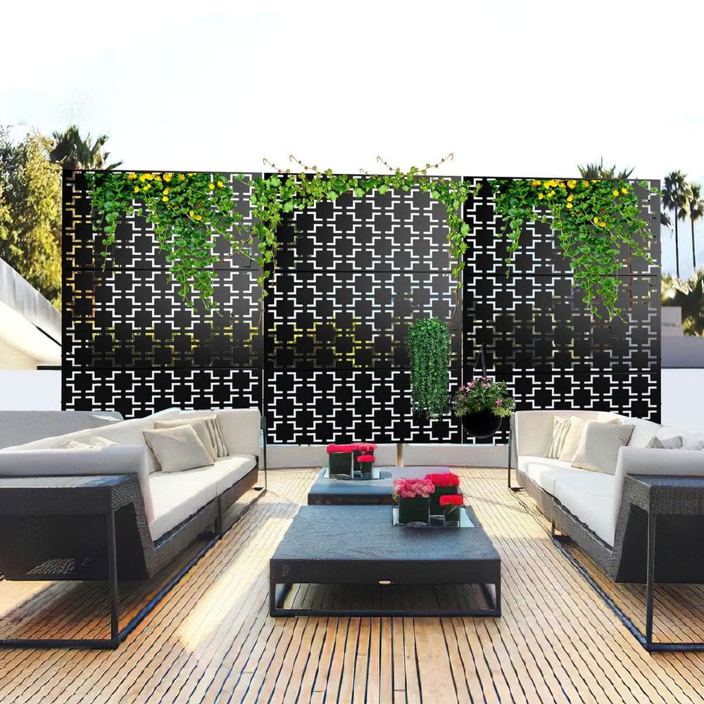 Tunearary 76 in. H Black Outdoor Privacy Screens and Panels with Stand for Patio Deck Balcony Backyard Garden LYFD0102HPKMYY