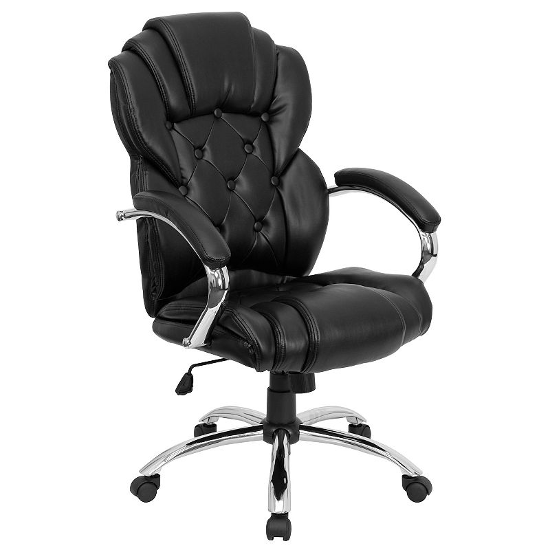 Emma and Oliver High Back Transitional Style Leather Executive Swivel Office Chair with Arms