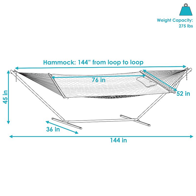 Sunnydaze Rope Hammock with Pad and Pillow Set and 12' Stand