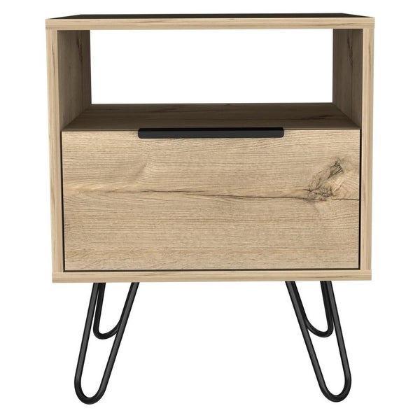 Augusta Nightstand with Drawer， Shelf， and Hairpin Legs - - 35438915