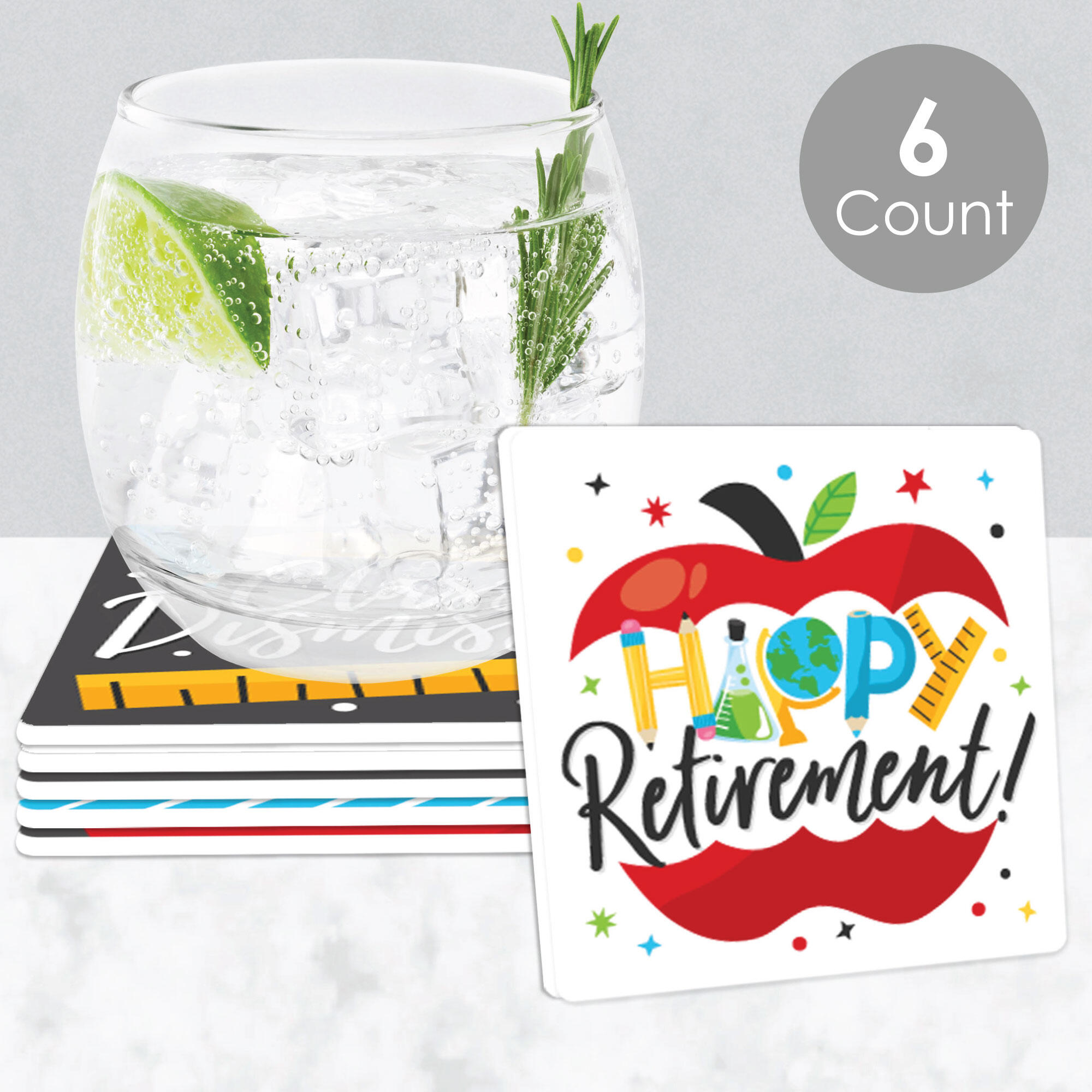 Big Dot of Happiness Teacher Retirement - Funny Happy Retirement Party Decorations - Drink Coasters - Set of 6