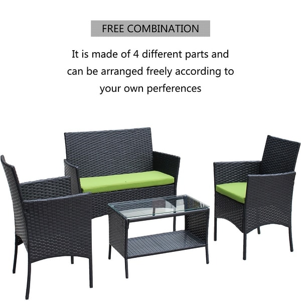 4Piece Wicker Patio Conversation Set with White Cushion