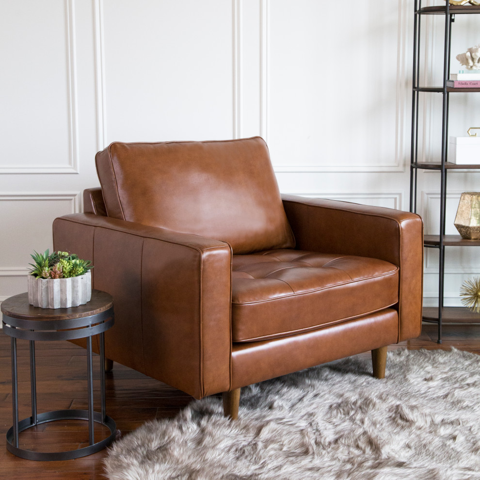 Hammond Leather 2 Piece Sofa and Armchair Set   Midcentury   Living Room Furniture Sets   by Abbyson Living  Houzz