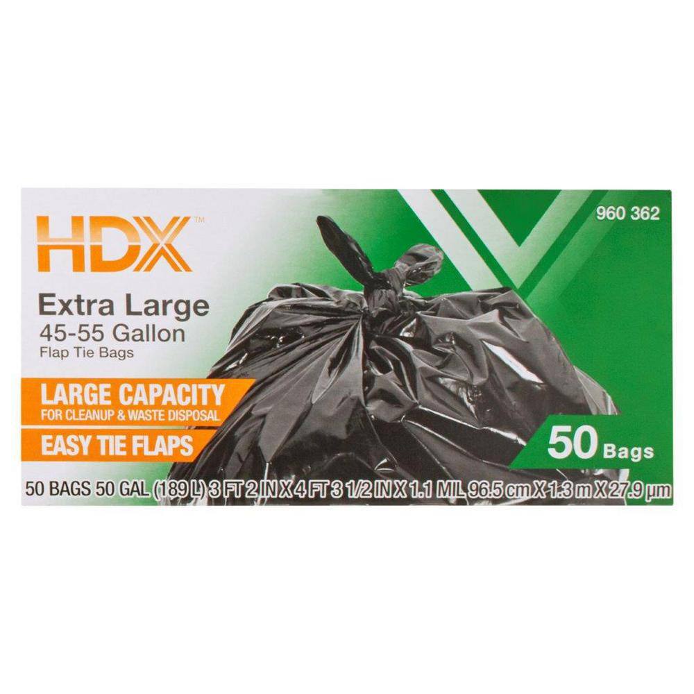 HDX 50 Gal. Black Extra Large Trash Bags (50-Count) HDX 960362