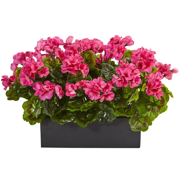 Silk Geranium In Rectangular Planter Pink Nearly Natural