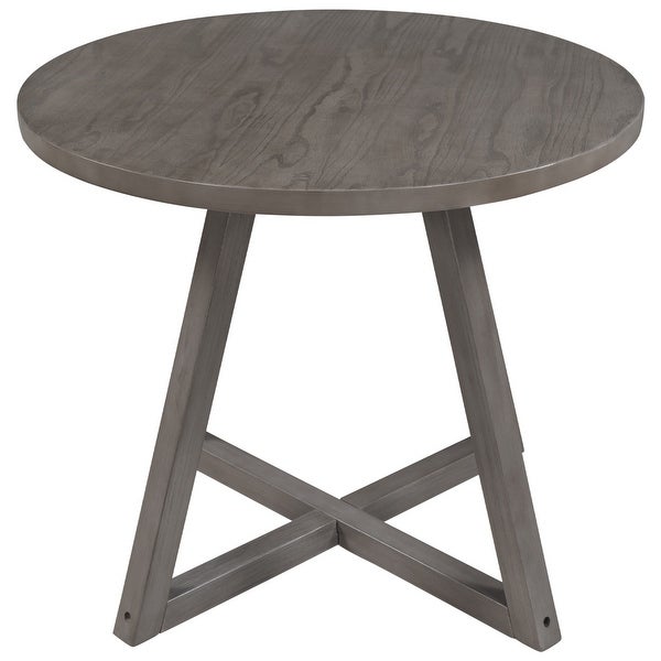 Wood Round Dining Table with X-shape Legs for Small Places， Gray