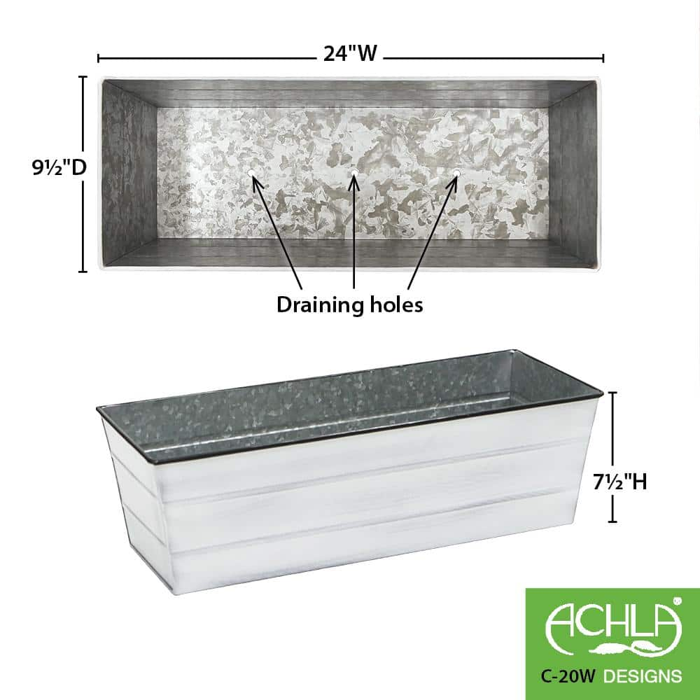 ACHLA DESIGNS 24 in. W Cape Cod White Medium Galvanized Steel Flower Box Planter C-20W