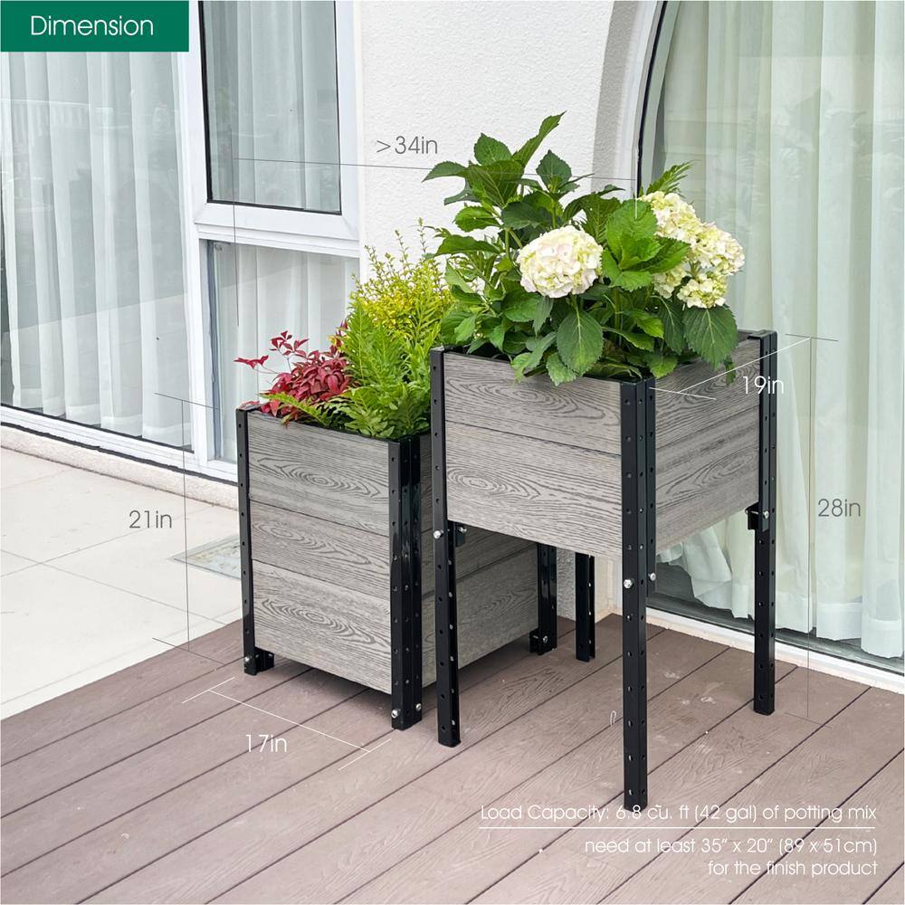 EverBloom 17 in. D x 28 in. H x 38 in. W Grey and Black Composite Board and Steel 2-Corner Planter Bundle K2217G