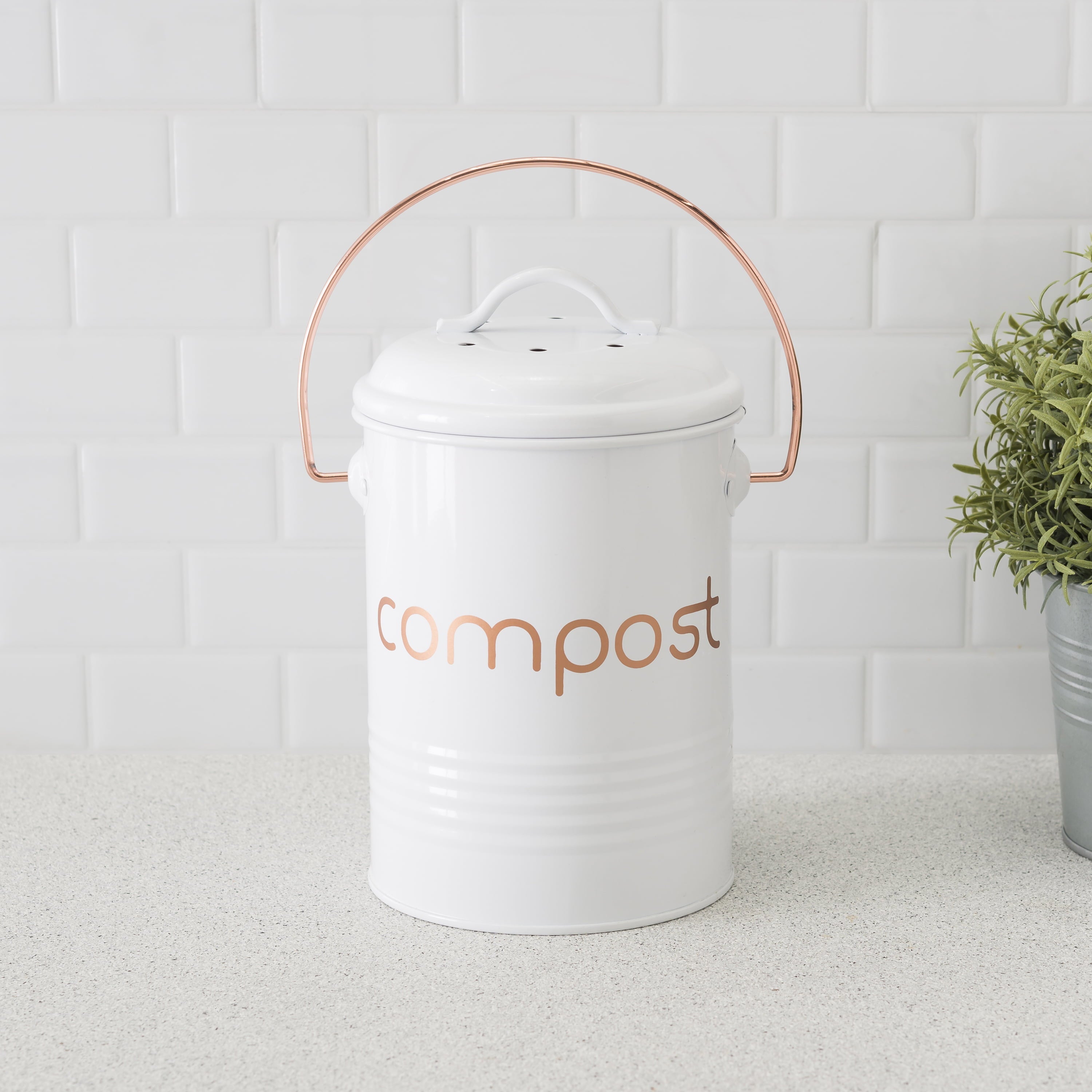 Home Basics Grove Compact Countertop Compost Bin, White