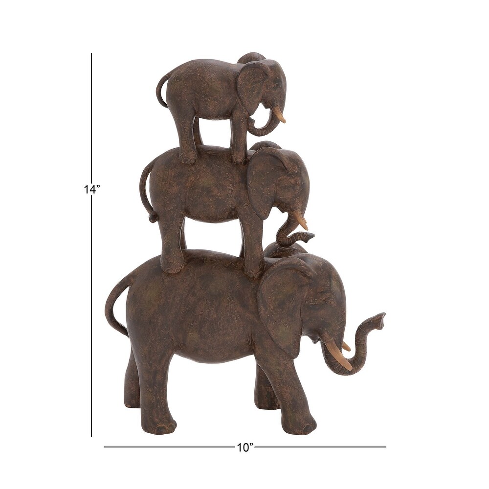 Brown Polystone Elephant Sculpture   10 x 3 x 4