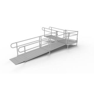 EZ-ACCESS PATHWAY 18 ft. L-Shaped Aluminum Wheelchair Ramp Kit wSolid Surface Tread 2-Line Handrails and 4 ft. Turn Platform PS18L44T